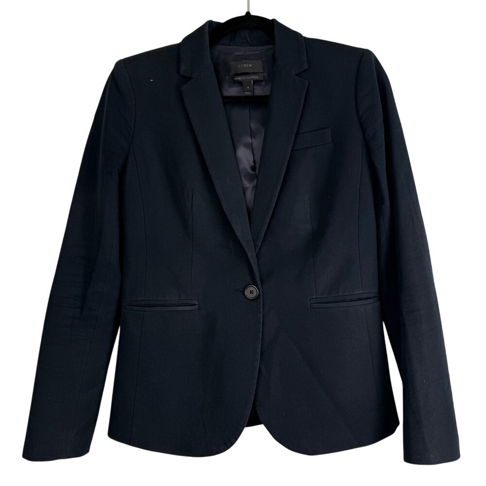 J.Crew Campbell Navy Blue Stretch Cotton Blazer Tailored Jacket 2 EUC